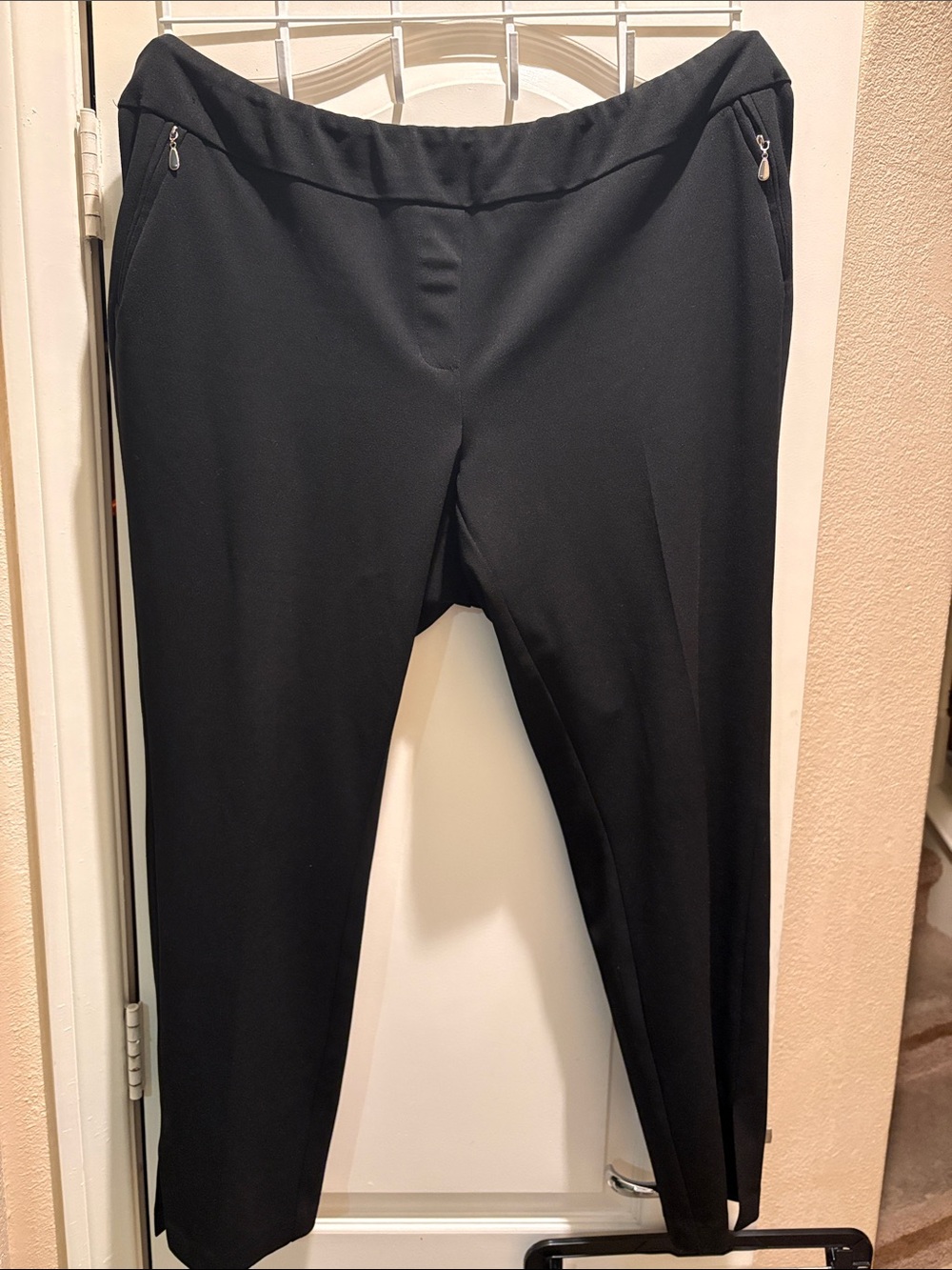 Soho Black Straight-Leg Pull-On Pants with Zip Pocket Detail